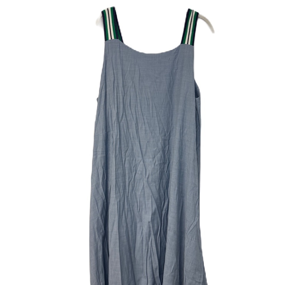 Chic Blue Denim Dress with Striped Straps XL